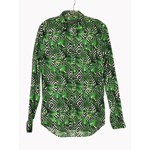 Paisley & Gray Mens Size 16 Slim Fit Green Tropical Sport Shirt Spread Collar - Picture 1 of 7